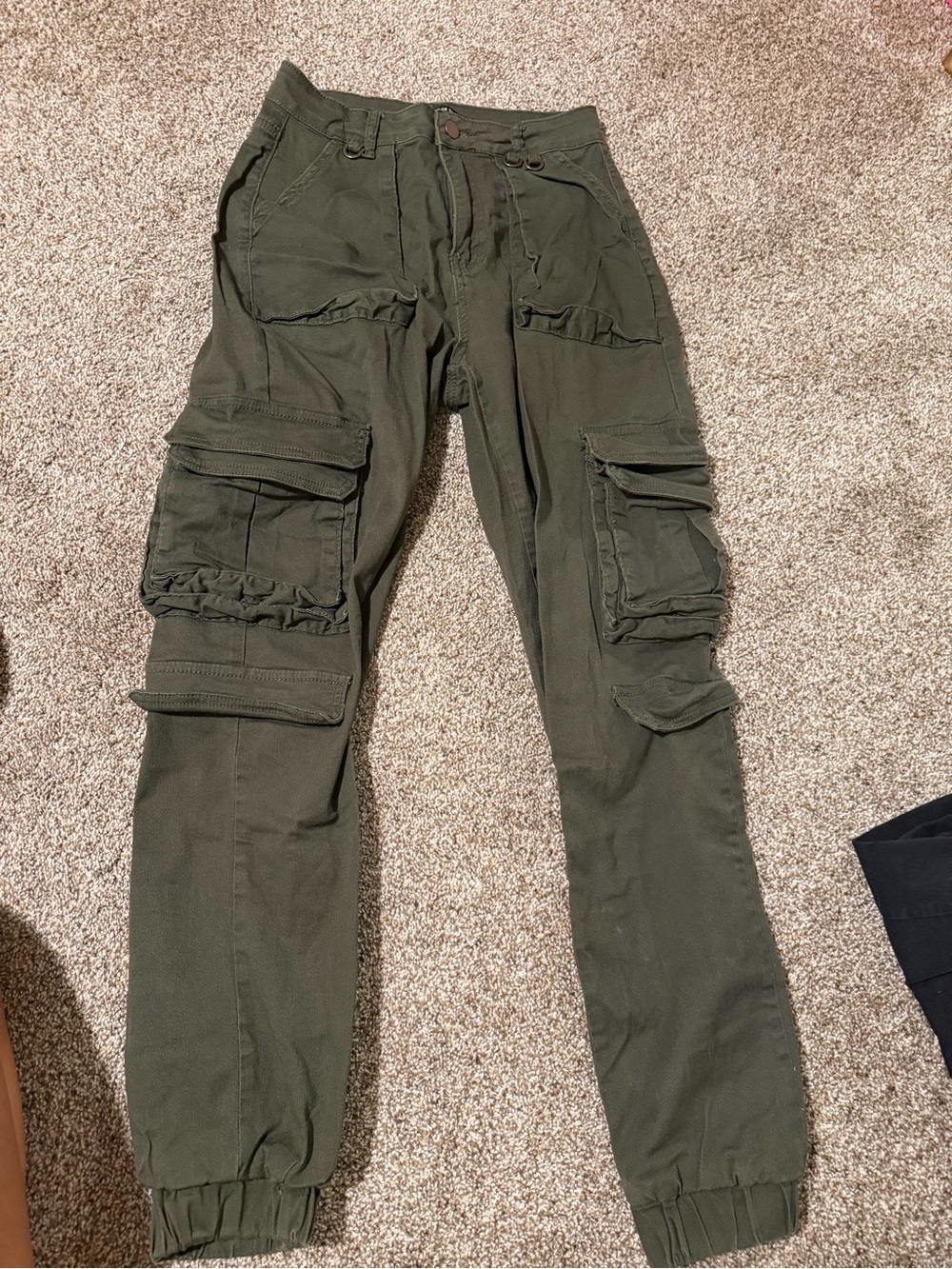 American Bazi Olive Green Cargo Pants with Elastic Cuffs